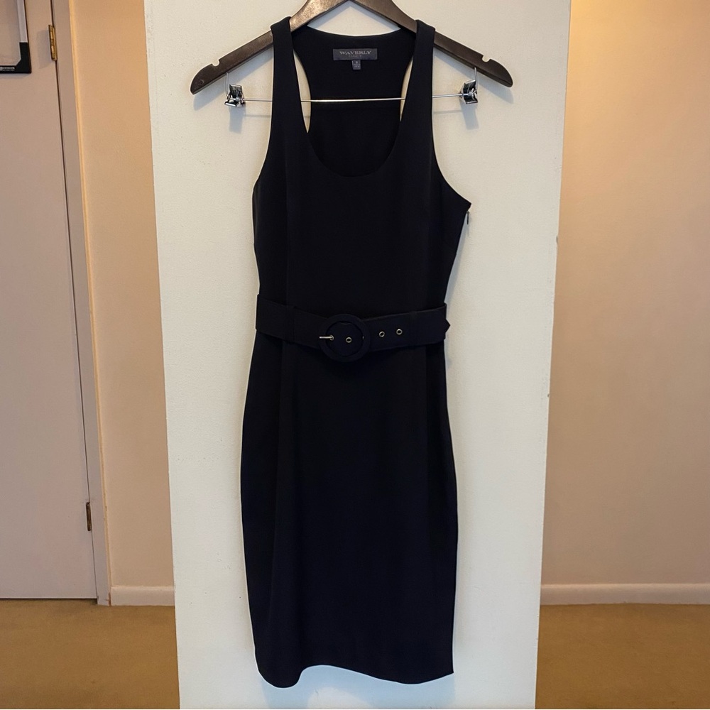 Waverly Grey Black Belted Sheath Dress Womens Size 0 Racerback Side Slit